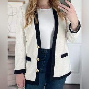 Express white tweed blazer with black trim
